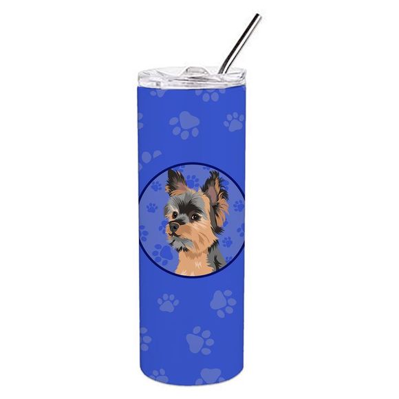 Yorkie Black and Gold #2  Stainless Steel 20 oz Skinny Tumbler, Blue - Picture 1 of 4